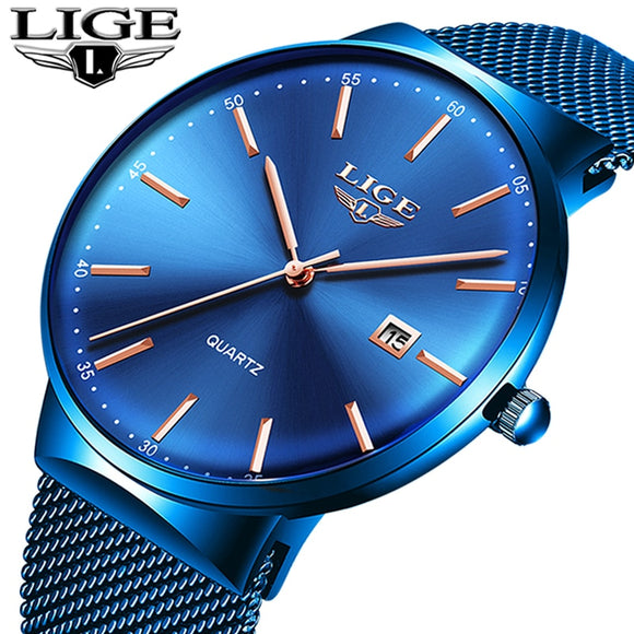 LIGE Fashion Full Stainless Steel Mesh Strap Business Watch - Ripe Pickings