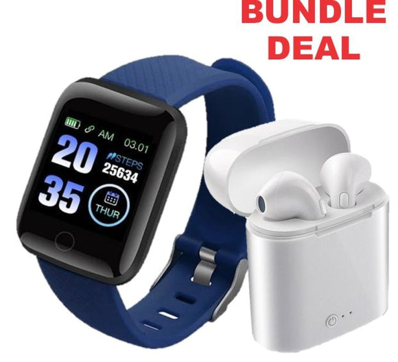 116 Plus Smart Fitness Watch + i7 TWS Wireless Earbuds/Earpieces with Mic & Charger Box - Ripe Pickings