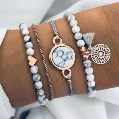 4pc Set Bohemian Round Stone Tassel Charm Bracelets for Women - Ripe Pickings