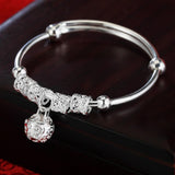 925 Sterling Silver Hollow Bells & Ball Bangle (Adjustable Bracelet) - Ripe Pickings