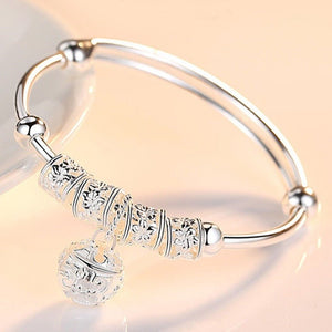 925 Sterling Silver Hollow Bells & Ball Bangle (Adjustable Bracelet) - Ripe Pickings