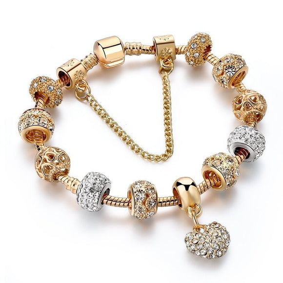 BT200176 Fashion Gold Charm Bracelet for Women (with Charms and Crystal Heart) - Ripe Pickings