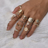 Gold Coin Pattern, Fatima Palm Knuckle Ring & Stainless Steel Rings Sets for Women by Yada - Ripe Pickings