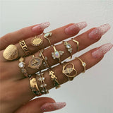 Gold Coin Pattern, Fatima Palm Knuckle Ring & Stainless Steel Rings Sets for Women by Yada - Ripe Pickings