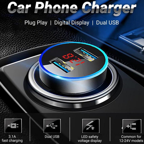 Mini Dual USB Mobile Phone Fast Charger for Vehicles (with LED Display) - Ripe Pickings