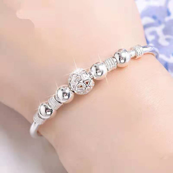 925 Sterling Silver Charm & Lucky Beads Bangle for Woman - Ripe Pickings